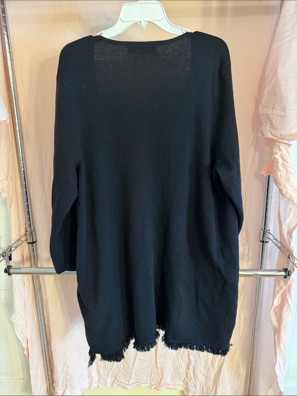 Nipon Boutique Black Open-Front Fringe Trim Cardigan - Picture 2 of 2